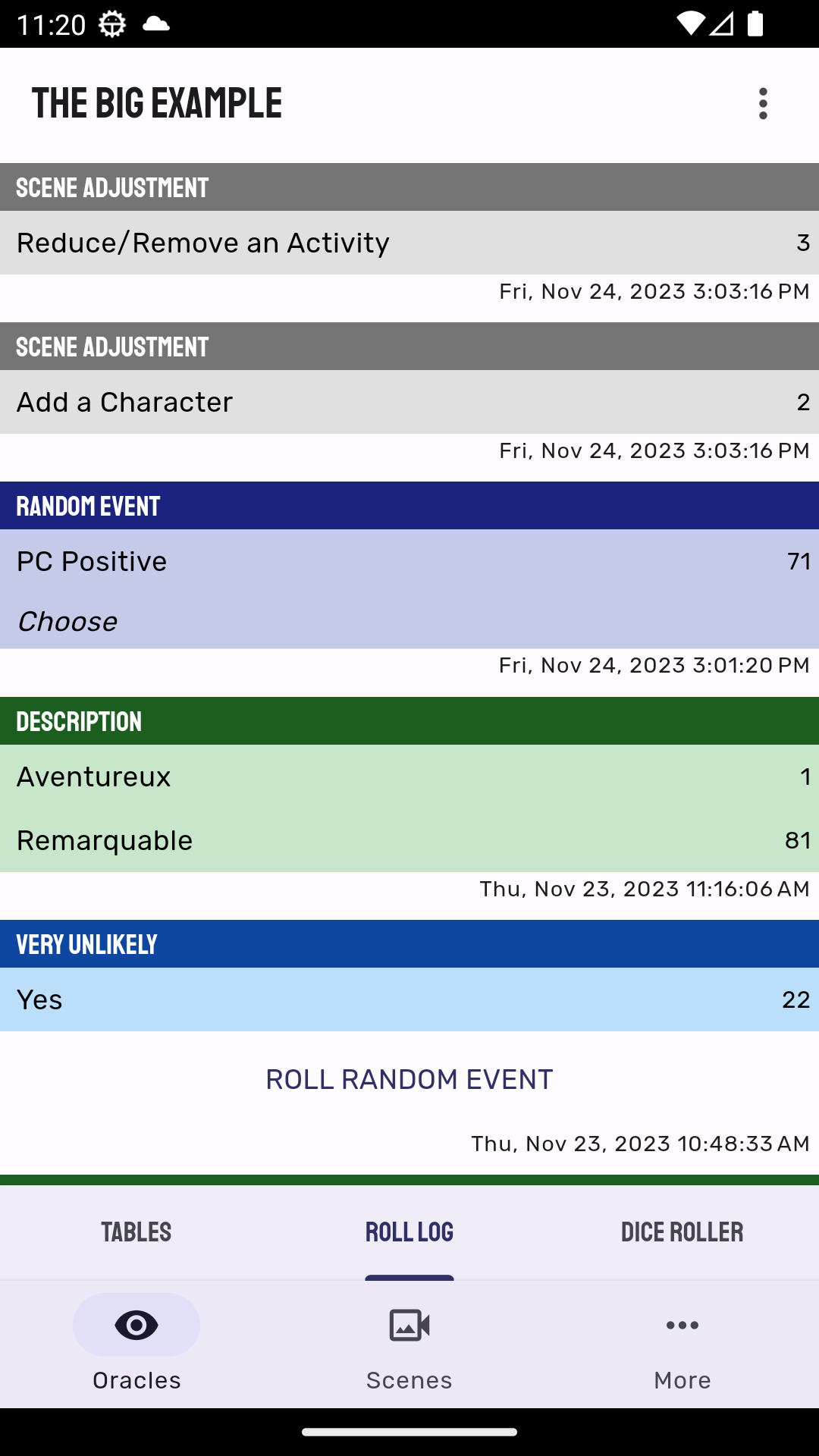 Mobile - Roll Log